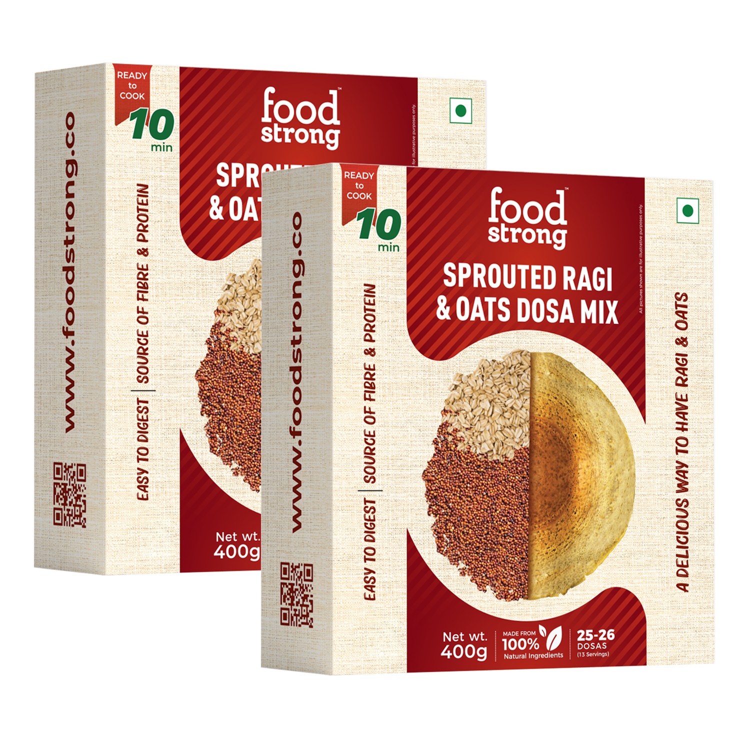 Foodstrong Sprouted Ragi & Oats Dosa Mix | 400 G | Pack Of 2